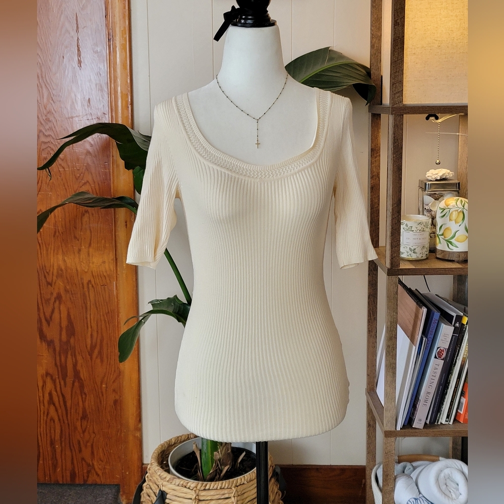 RW & Co Ballerina Ribbed Scoop Neckline Top In Pale Yellow